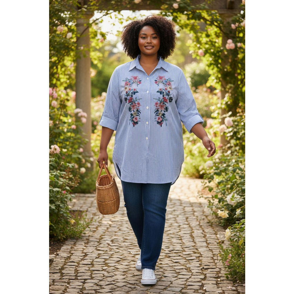 ALYX Blue Striped Floral Embroidered Button-Down Shirt XXL NWT